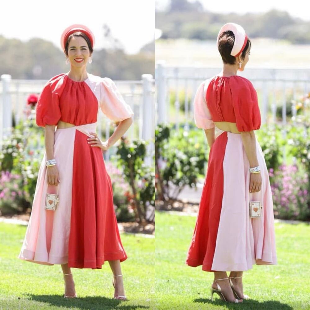 Aje Impermanence Entwined Midi Dress Pink Red Silk Puff Sleeve Party Size XXS - Picture 16 of 16